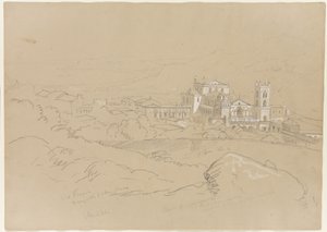モンレアーレ、シチリア、1842年（紙に白いチョークで鉛筆を高くした）